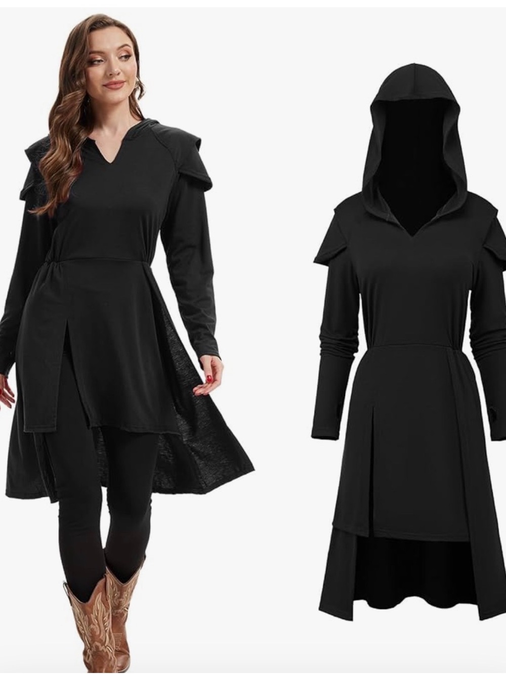 Women’s Black Hooded A-Line Tunic Dress